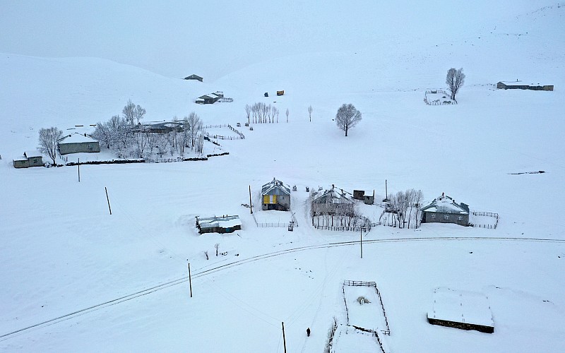 Muş'ta yüksek rakımlı köylerdeki bazı evler kar altında kaldı