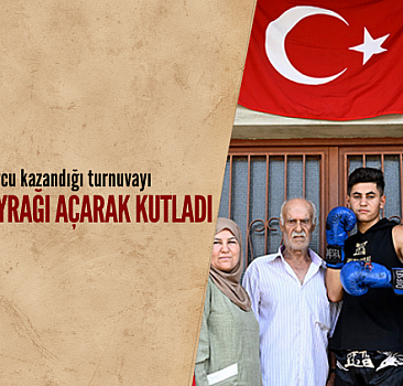 Türkmen sporcu kazandığı turnuvayı Türk bayrağı açarak kutladı
