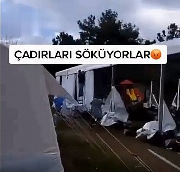 Muhalifler depremzedelere verilen çadırı topladılar