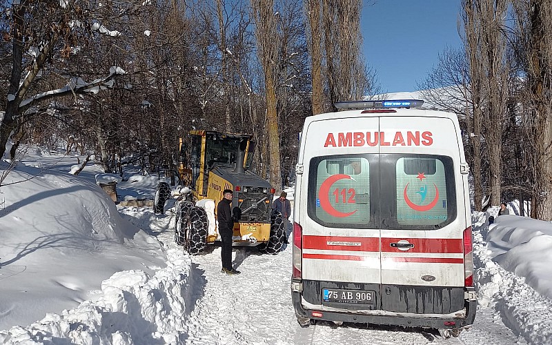 Ardahan'da tipi nedeniyle yolda kalan ambulans ile 25 araç kurtarıldı