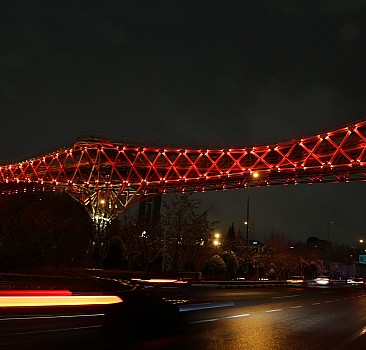 Tahran'daki "Tabiat Köprüsü" Türkiye ile dayanışma için kırmızı ışıklarla aydınlatıldı